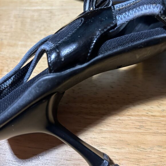 Authentic Prada Black Gray Trim Mixed Media Leather Trim Slingback Heels 7.5 - Picture 11 of 14